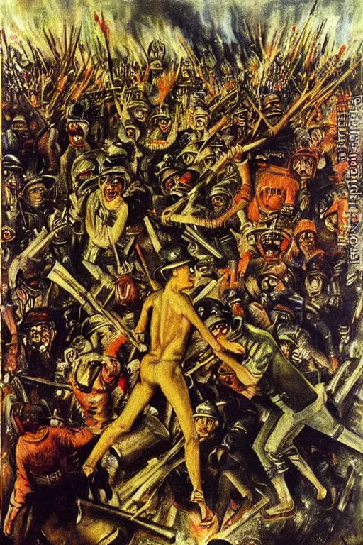Image similar to highly detailed painting of a riot, otto dix