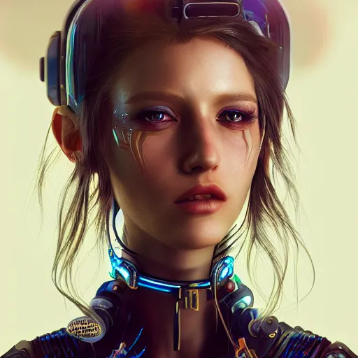 Image similar to a cute portrait of a cyberpunk princess, hyperdetailed, digital painting, trending on Artstation, CG society, hyperdetailed, digital painting, hypermaximalist, golden ratio, volumetric, octane render, weta digital, micro details, 3d sculpture