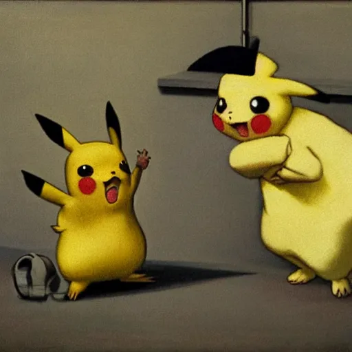 Image similar to a painting of Pikachu by volhelm hammershoi