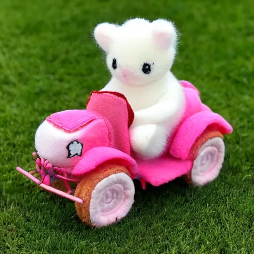 Prompt: a very soft persian pink plush john deere with pluche