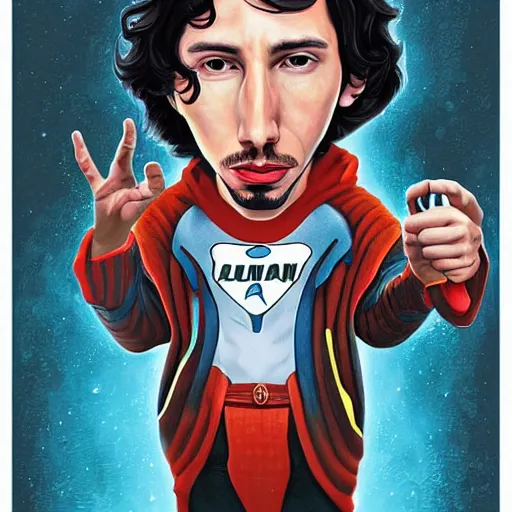 Image similar to Adam Driver as a super hero, pixar cute, highly detailed, sharp focus, digital painting, artwork by Jeremiah Ketner + Mati Klarwein + Fintan Magee + Chris Mars