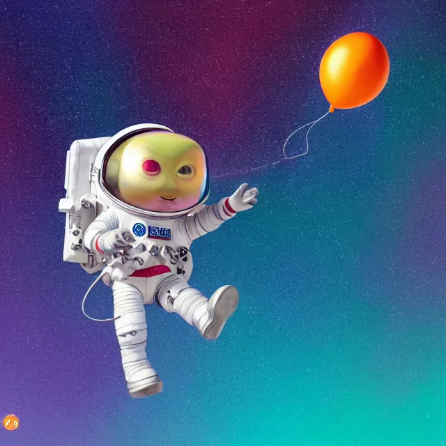 Image similar to a cute astronaut, pixar animation style, soft colors, by jeff koons, by lisa frank, octane render, by takashi murakami, colorful, spectral color, 5 d, ultra - hd, mini, volumetric lighting