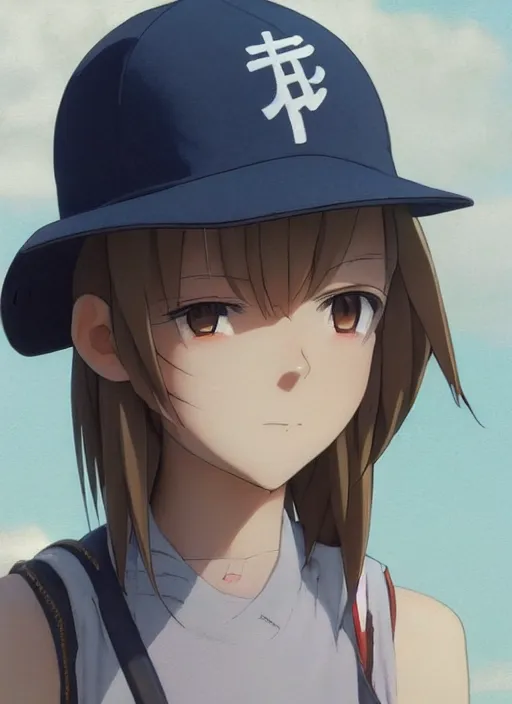 Prompt: close up of a young anime girl, wearing a baseball hat!!!!!!!!!!!!!!!, finely detailed features, perfect art, trending on pixiv fanbox, painted by greg rutkowski, makoto shinkai, takashi takeuchi, studio ghibli, akihiko yoshida.