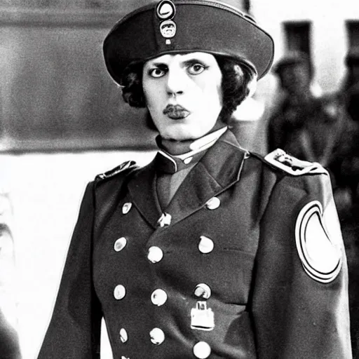 Prompt: Giorgia Meloni dressed Like Mussolini