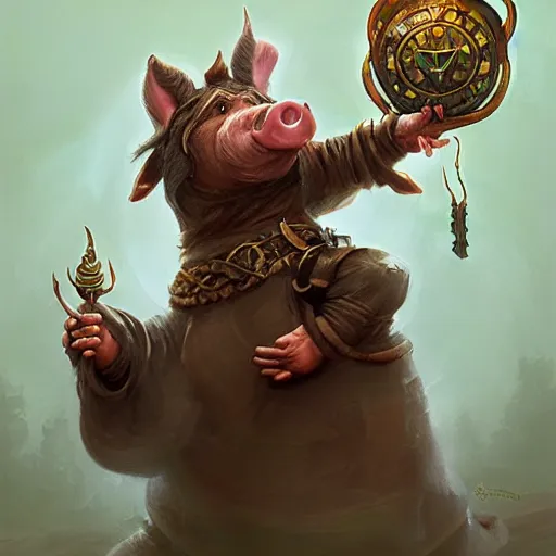 Prompt: anthropomorphic druidic pig casting a spell, DnD character art portrait, matte fantasy painting, DeviantArt Artstation, by Jason Felix by Steve Argyle by Tyler Jacobson by Peter Mohrbacher, cinematic lighting