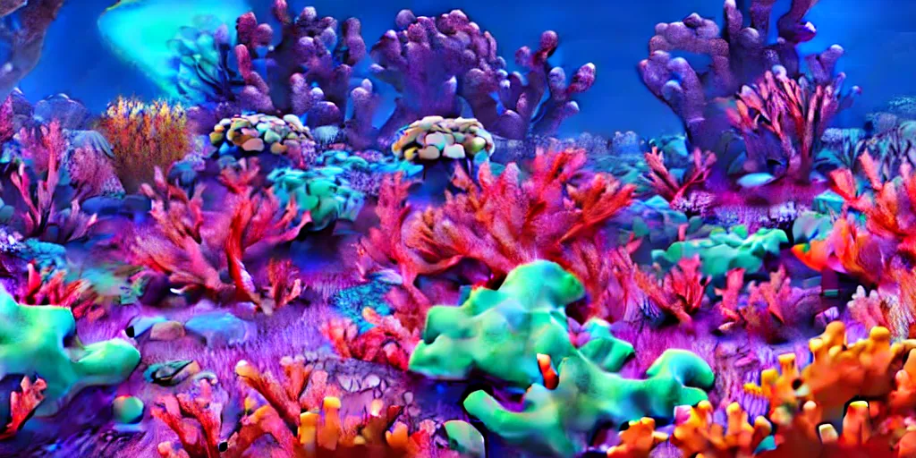 Image similar to majestic neon glowing coral reef, masterpiece painting by fabian jimenez and Jonathan solter, hyper realism, octane render