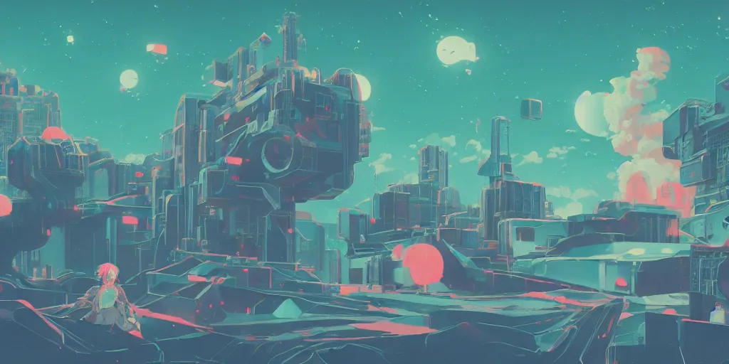 Prompt: sci - fi, risograph illustration, gigantic cat speaking to floating women in the air, cubes of ice around, a lot of tears, people crying, ominous, style by alberto mielgo, epic anime composition, super - detailed, full - shot, 8 k