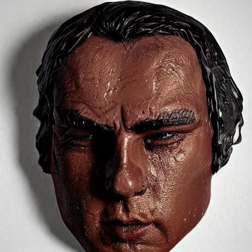 Prompt: dark chocolate relief that looks like till lindemann, dark chocolate portrait