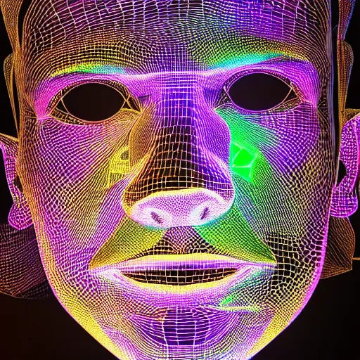 Image similar to a 3d human head made up of shiny holograms