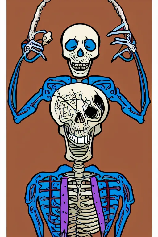 Prompt: A portrait of a skeleton in a suit, sticker, colorful, illustration, highly detailed, smooth and clean vector curves, no jagged lines, vector art, smooth