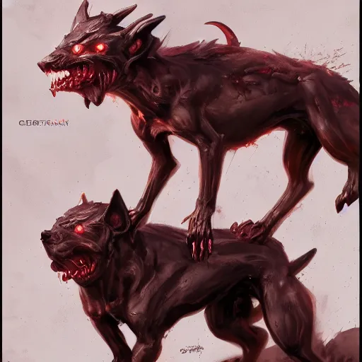 Image similar to demon dog cerberus, painted by greg rutkowski