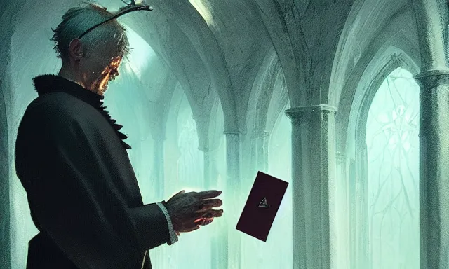 Image similar to priest doing a card trick, cardistry, swarm of cards, fantasy, digital art, soft lighting, nature, 8 k, fantasy concept art by greg rutkowski