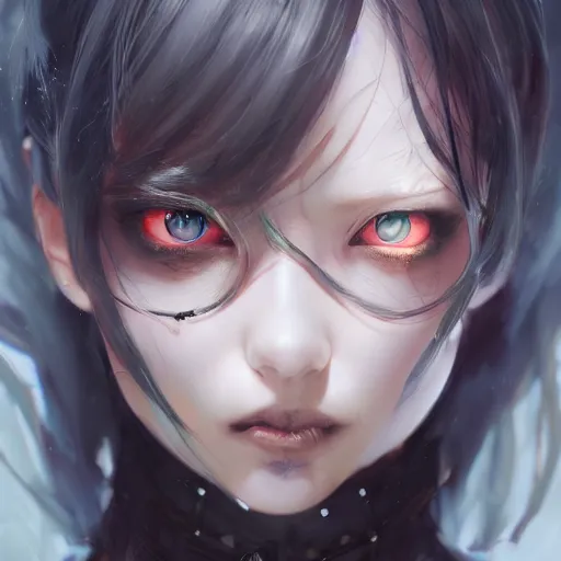 Image similar to full shot potrait of angry anime girl, gothic wearing, detailed, by Stanley Artgerm Lau, WLOP, Rossdraws, James Jean, Andrei Riabovitchev, Marc Simonetti, Yoshitaka Amano, ArtStation, CGSociety,