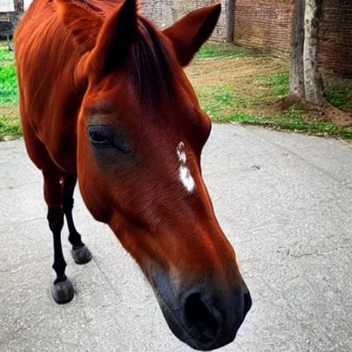 Image similar to full photo of a horse with a cat-head