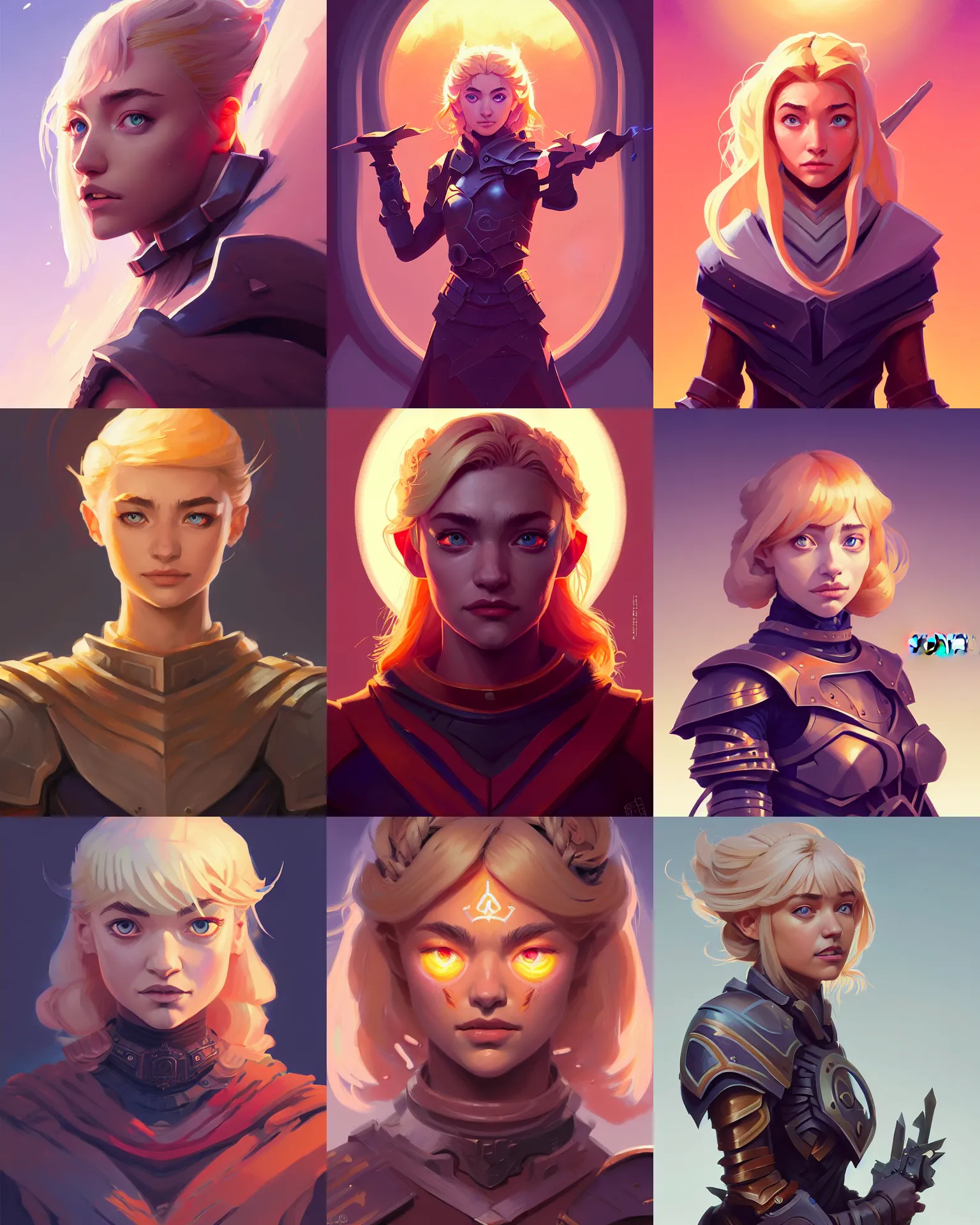 Prompt: symmetrical centered painted portrait, Imogen Poots as a paladin, blonde hair, Gloomhaven matte painting concept art, official fanart behance hd artstation by Jesper Ejsing, by RHADS and Makoto Shinkai and Lois van baarle and ilya kuvshinov and rossdraws