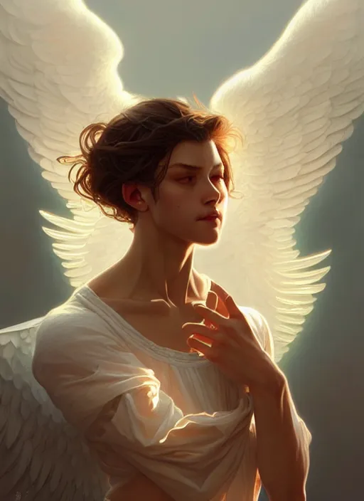 Image similar to ultra realistic illustration, handsome angel. intricate, elegant, highly detailed, digital painting, artstation, concept art, smooth, sharp focus, illustration, art by artgerm and greg rutkowski and alphonse mucha and wlop