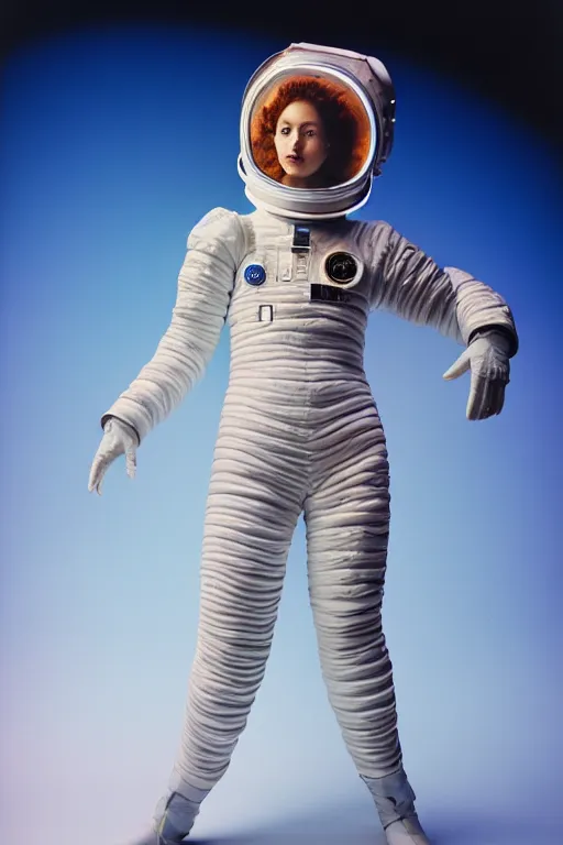 Image similar to full - length portrait of medusa gorgon in a space suit, fashion color studio lighting, 3 5 mm, close - up