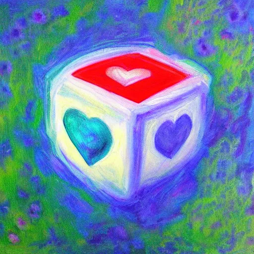 Prompt: beautiful painting of companion cube, art by monet