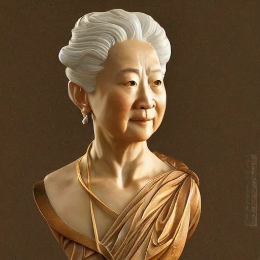 Prompt: beautiful lifelike award winning marble statue bust of pat morita trending on art station artgerm greg rutkowski alphonse mucha museum quality cinematic atmospheric