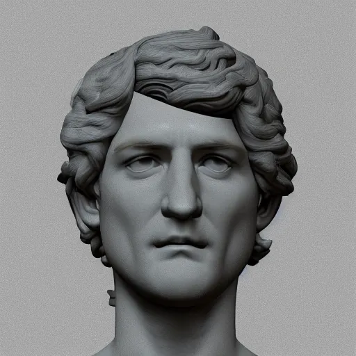 Image similar to a 3 d render of the head of david statue, neon ring around the statue, in the style of michelangelo