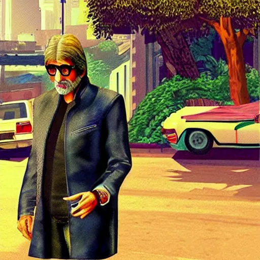 Prompt: Amitabh Bachchan in the style of GTA art