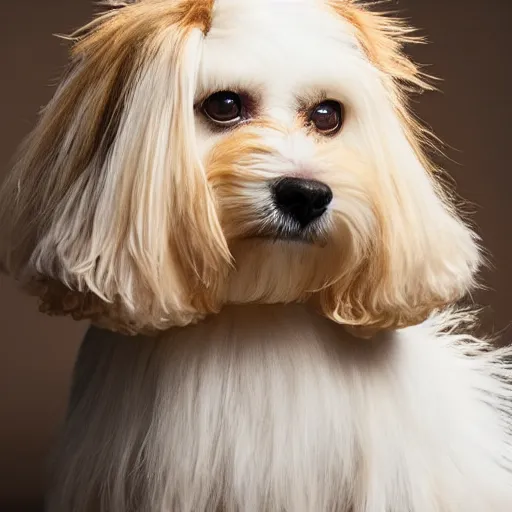 a cream-colored Havanese dog dressed as a mariachi