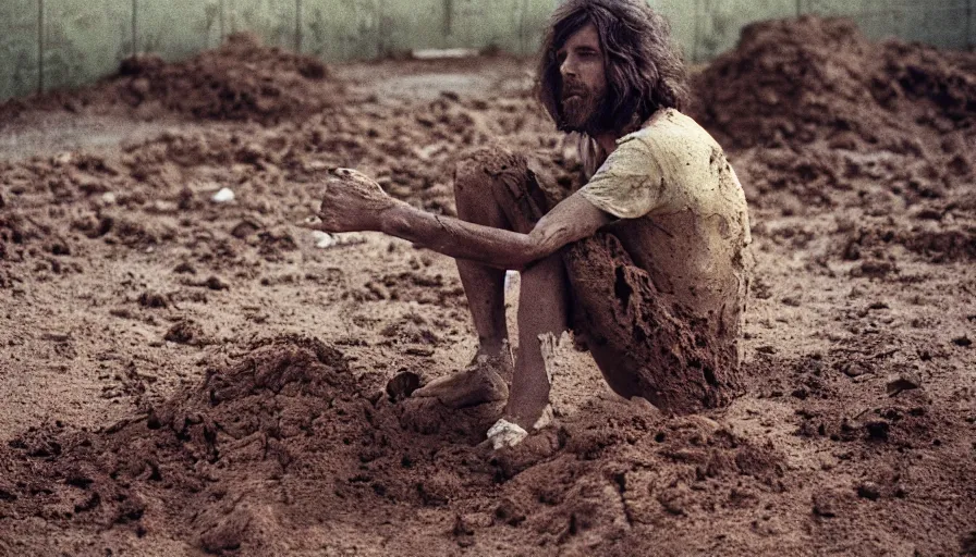 Prompt: 7 0 s movie still of a man made of dirt the hospital, cinestill 8 0 0 t 3 5 mm eastmancolor, heavy grain, high quality, high detail