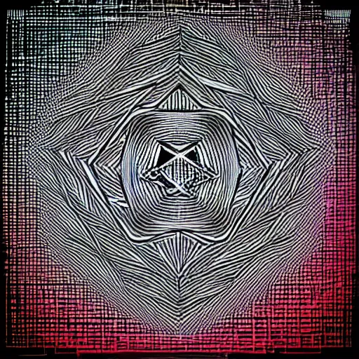 Image similar to geometry drawings with glitch effect medium shot of mysterious object digital illustration by tim doyle