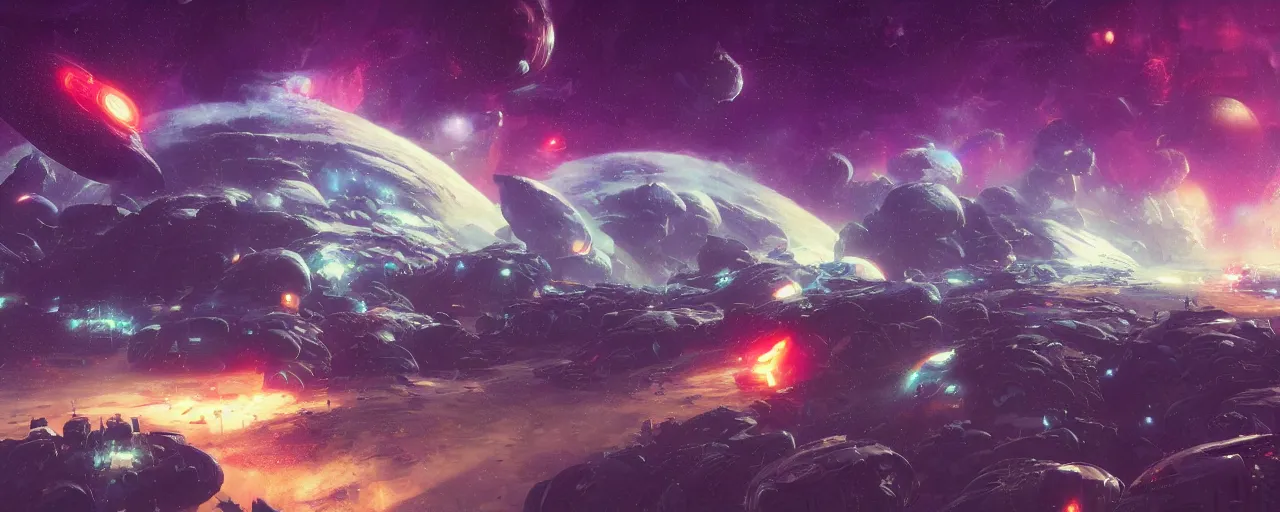 Image similar to ” planetary defende system, [ by paul lehr, cinematic, detailed, epic, widescreen, opening, establishing, mattepainting, photorealistic, realistic textures, octane render ] ”