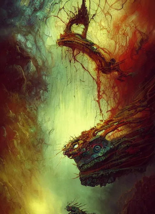 Image similar to the caterpillar, highly detailed, cinematic, 8 k, by megan duncanson, benjamin lacombe, adrian borda, stanley artgermm, tom bagshaw, craig mullins, carne griffiths, ayami kojima, beksinski, giger, trending on deviantart, hyper detailed, horror, full of colour