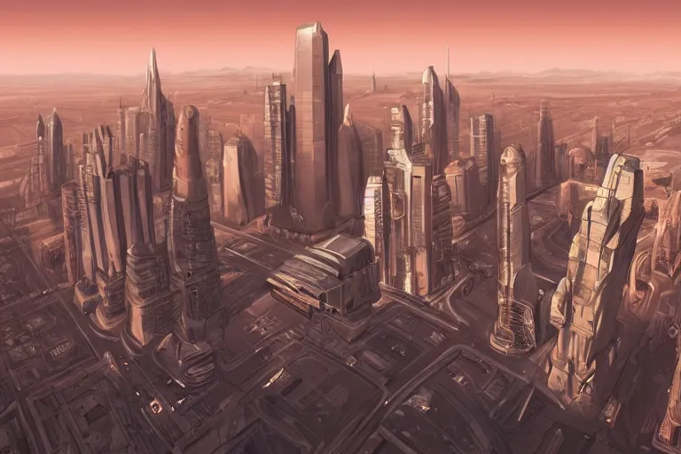 Prompt: cityscape of a city on Mars, futuristic