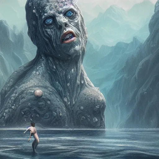 Image similar to slime monster in the lake, matte painting, detailed, elden ring, oil on canvas, by WLOP