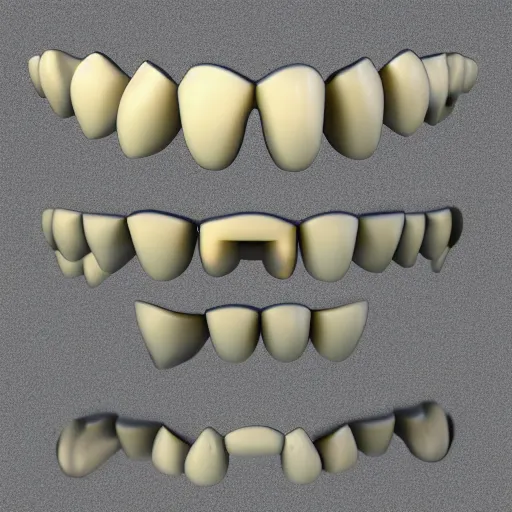 Image similar to poorly rendered 3 d set of teeth