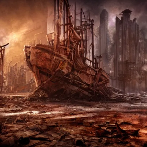 Image similar to apocalyptic, ruined future city. rusted future pirate ship with electronic thunders coming out. volumetric lighting, sharp focus, ultra detailed, cgsociety - w 1 0 2 4 - n 8 - i