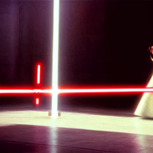 Image similar to film still of princess leia fighting darth vader in a lightsaber battle, star wars, 1 9 7 0, kodak, film, lightsabers, dramatic lighting, epic