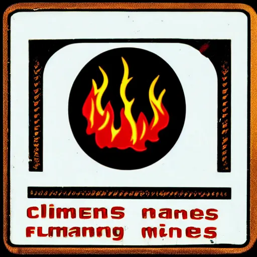 Image similar to a rhombus enamel pin of a retro fire flames warning label, smooth curves