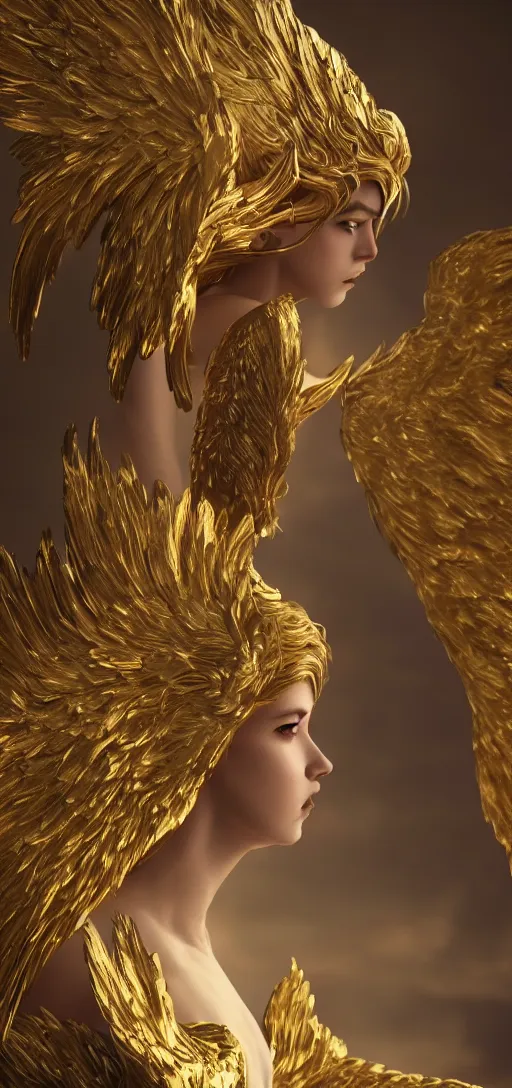 Prompt: beautiful angel, golden white wings, fantasy style, octane render, 8k, highly detailed, trending on artstation, magical background