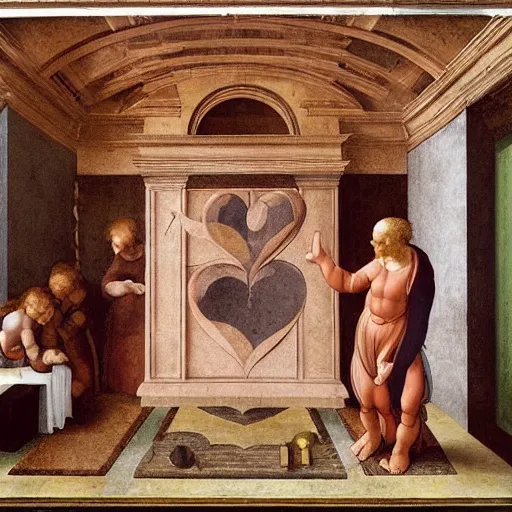 Prompt: hands folded in the shape of a heart in a bright spring room, wrote renaissance michelangelo