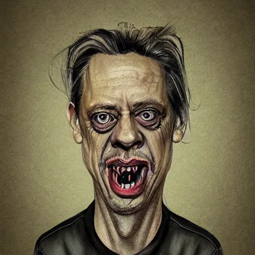 Image similar to surrealism grunge cartoon portrait sketch of Steve Buscemi, by michael karcz, loony toons style, freddy krueger style, horror theme, detailed, elegant, intricate