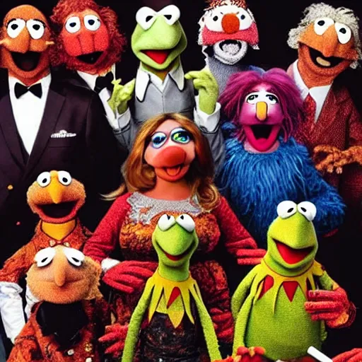 Prompt: the muppets as zombies eating kids