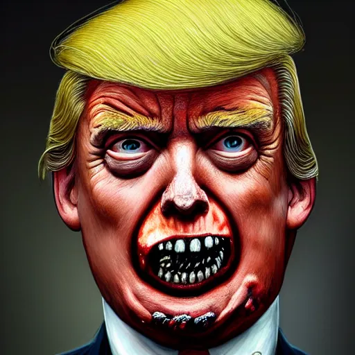 Image similar to head portrait of donald j. trump as a zombie with white eyes, 7 days to die zombie, delicate brush strokes, fine art, award winning, subtle colors, intricate, elegant, sharp focus, cinematic lighting, digital painting, 8 k concept art, art by michael hussar, art by brom, art by z. w. gu, 8 k