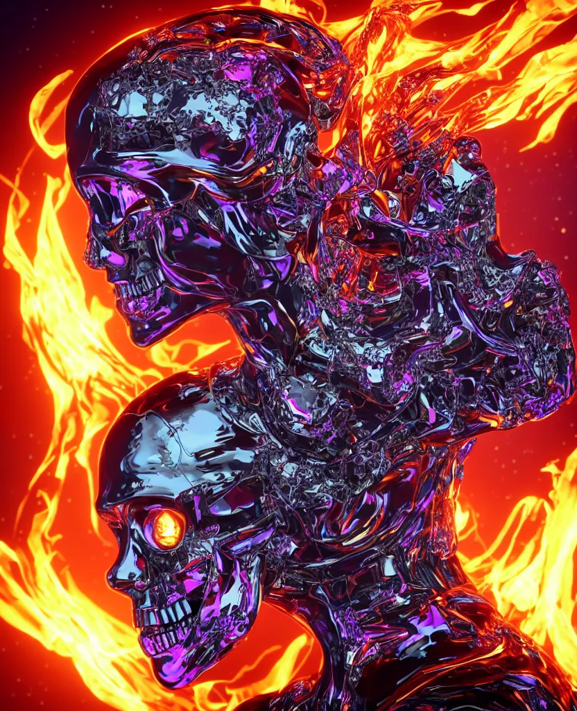 Image similar to close-up macro portrait of the face of a beautiful princess rotten skull in a spaceman suit, epic angle and pose, symmetrical artwork, 3d with depth of field, blurred background, cybernetic jellyfish female face skull phoenix bird, translucent, nautilus, energy flows of water and fire. a highly detailed epic cinematic concept art CG render. made in Maya, Blender and Photoshop, octane render, excellent composition, cinematic dystopian brutalist atmosphere, dynamic dramatic cinematic lighting, aesthetic, very inspirational, arthouse. y Greg Rutkowski, Ilya Kuvshinov, WLOP, Stanley Artgerm Lau, Ruan Jia and Fenghua Zhong