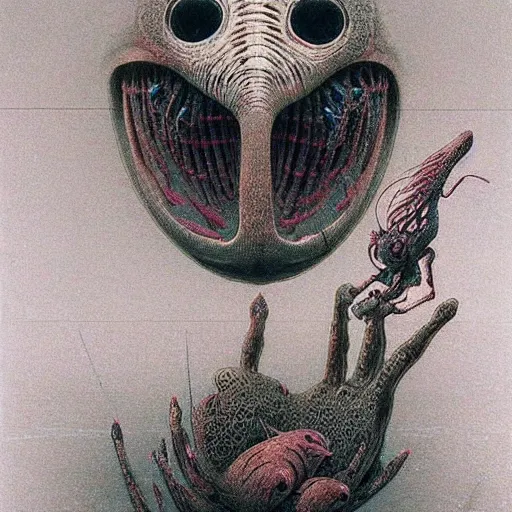 Prompt: beautiful little creature, alien bestiary by Beksinski and Studio Ghibli
