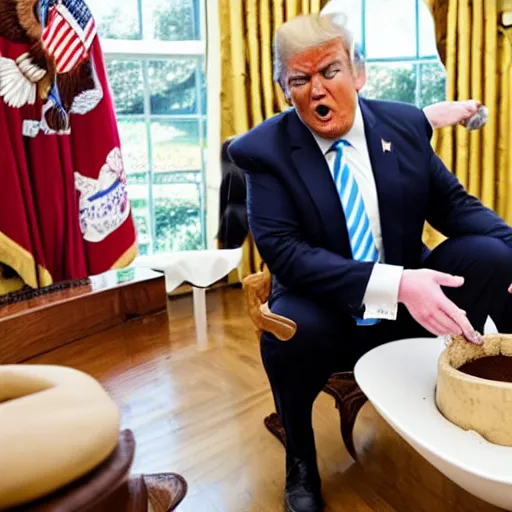 Prompt: trump eating poop straight from a toilet