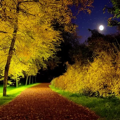 Image similar to Autumn night, Full moon,path surrounded by trees with yellow leafs, beautiful