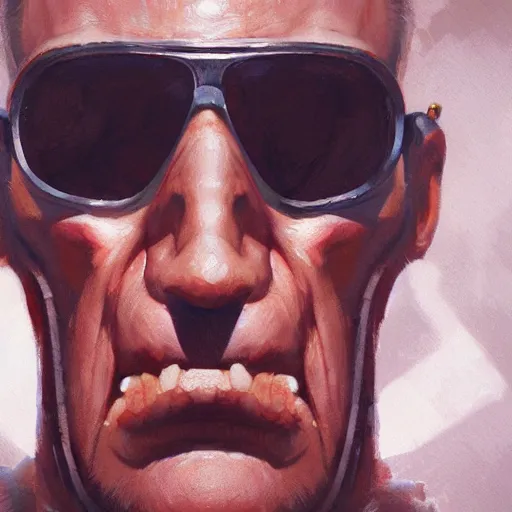 Image similar to a close up portrait of duke nukem, painted by greg rutkowski, digital art, trending on artstation