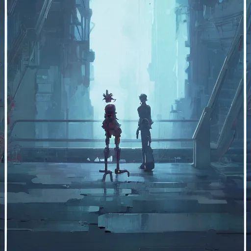 Image similar to illustration of a lonely comic robot seeks friend, intricate complexity, by greg rutkowski, artgerm, ross tran, conrad roset, takato yomamoto, ilya kuvshinov. 4 k, beautiful, cinematic dramatic atmosphere