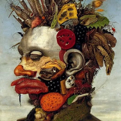 Image similar to a head made out of trash by giuseppe arcimboldo, oil on canvas