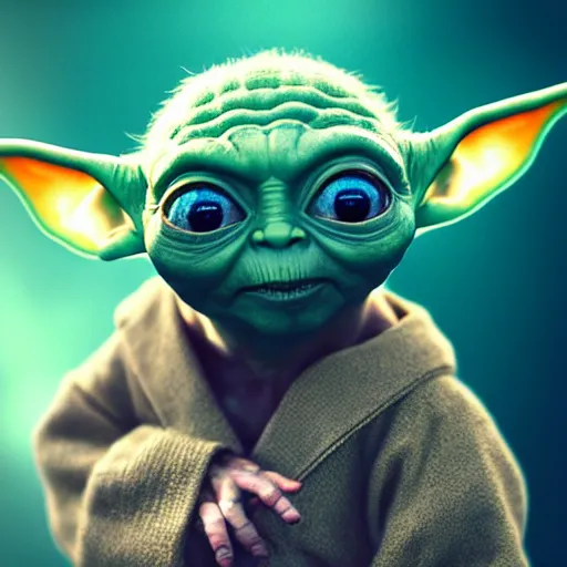 Fat Baby Yoda, ultra mignon et fantaisiste, dans un paysage de