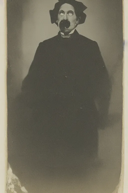 Image similar to a monochrome daguerrotype portrait of the devil